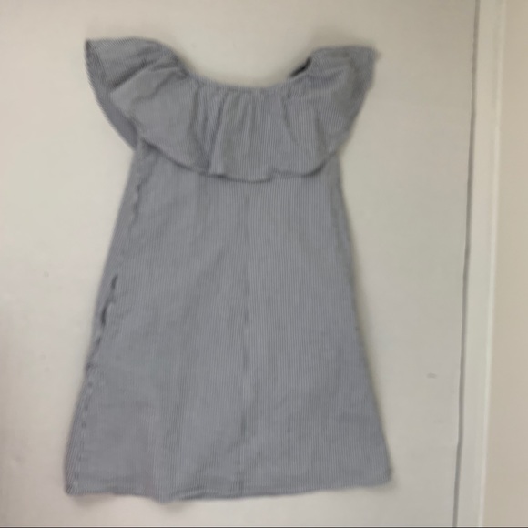 Eliza J Blue Stripe Seersucker off Shoulder dress - Picture 7 of 8